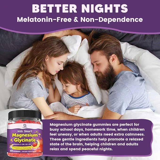 Magnesium Gummies for Kids &amp Adults - 400/200mg Magnesium Glycinate with L-Theanine Chamomile D3 &amp K2 Kids Sleep Gummies Melatonin Free for Zzz &amp Relax Cognition - Sugar Free 60 C