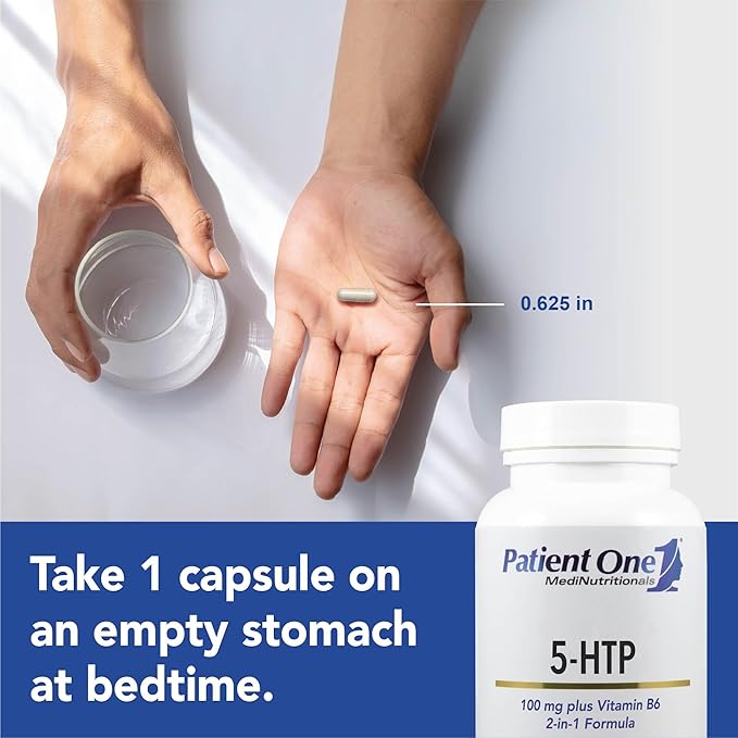 Patient One 5-HTP 100 mg with Vitamin B6 | Supplement to Support Stress Management Mood and Sleep* | Enhanced Synergy | 60 Capsules
