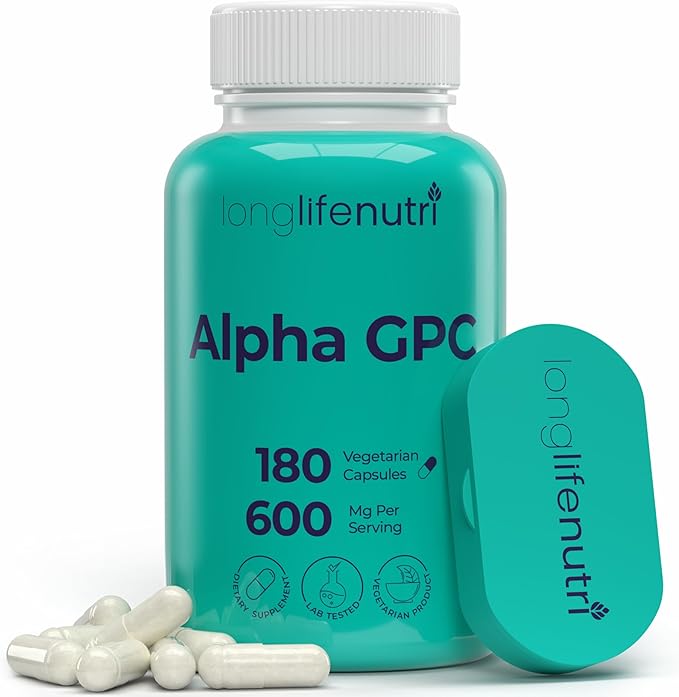 Alpha GPC Choline Supplement 600mg – 180 Vegetarian Capsules High Purity Nootropic for Daily Energy 3-Month Supply Acetylcholine Source for Cognitive &amp Mental Clarity GMP Certified Made in US