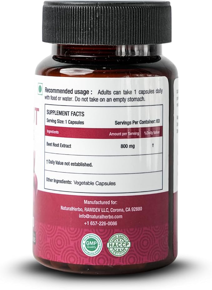 Beet Root Capsules 800mg Tablets | Vegan Beetroot Supplement for Energy Circulation &amp Heart Support | Antioxidant Boost Extract Supplement | Ayurveda Suggested 60 Count