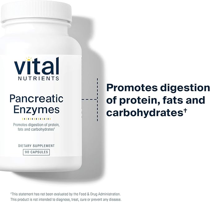 Vital Nutrients Pancreatic Enzymes 1000mg (Full Strength) - Pancreatin Digestion Supplement with Protease Amylase &amp Lipase - Digestive Enzymes - Gluten Dairy and Soy Free - 90 Capsules