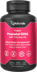 Naturalis Vegan Prenatal with Full Specrum Omega-3 | Algae DHA EPA DPA Vitamin D3 &amp Active Folic L 5-MTHF | Vegan Society Certified Sustainably Sourced Non-GMO &amp Soy Free | 120 Veggie Sof
