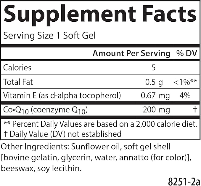 Carlson - Co-Q10 Co-Enzyme Q10 200 mg Energy Production &amp Heart Function 90 Softgels