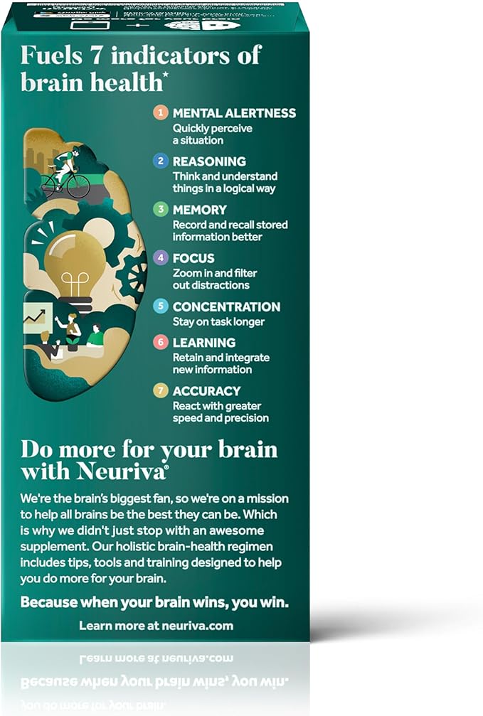 NEURIVA Ultra Decaffeinated Clinically Tested Nootropic Brain Supplement for Mental Alertness Memory Focus &amp Concentration Cognivive Neurofactor Phosphatidylserine Vitamins B6 B12 60 Capsul