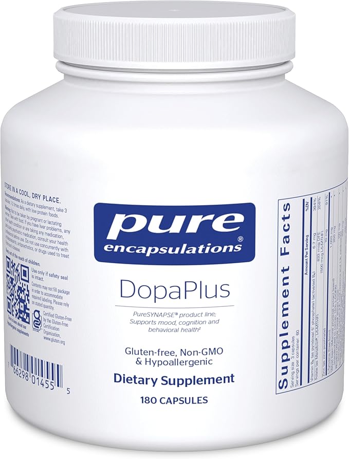 Pure Encapsulations DopaPlus - Supports Dopamine Production - for Daily Brain Function* - with Folate Vitamin B6 &amp L-5-MTHF - Non-GMO &amp Vegan - 180 Capsules