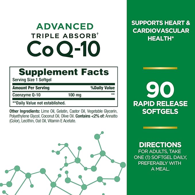 Nature's Bounty Advanced Triple Absorb Co Q-10 Heart Health Rapid Release Softgels 90 Ct (Pack of 2)