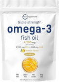 Micro Ingredients Triple Strength Omega 3 Fish Oil Supplements 4200mg Per Serving 240 Softgels – Lemon Flavored – Burpless | EPA 1200mg + DHA 900mg | Deep Sea Fish