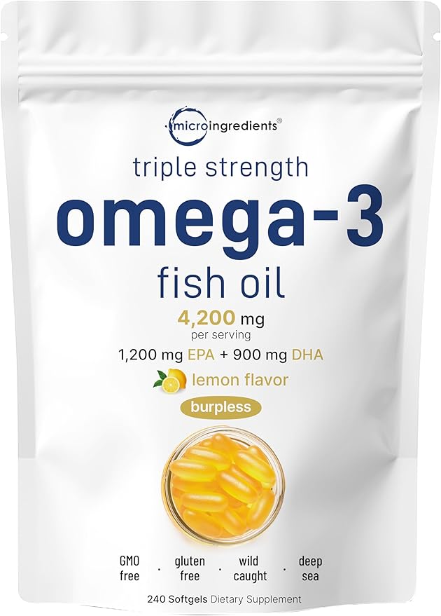 Micro Ingredients Omega-3 Fish Oil 4200mg Softgels &amp Mega Probiotics 200 Billion CFU Veggie Capsules | 2 Pack Bundle | Wild-Caught Burpless Lemon Flavor | 40 Strains + Inulin Acacia &amp Bro