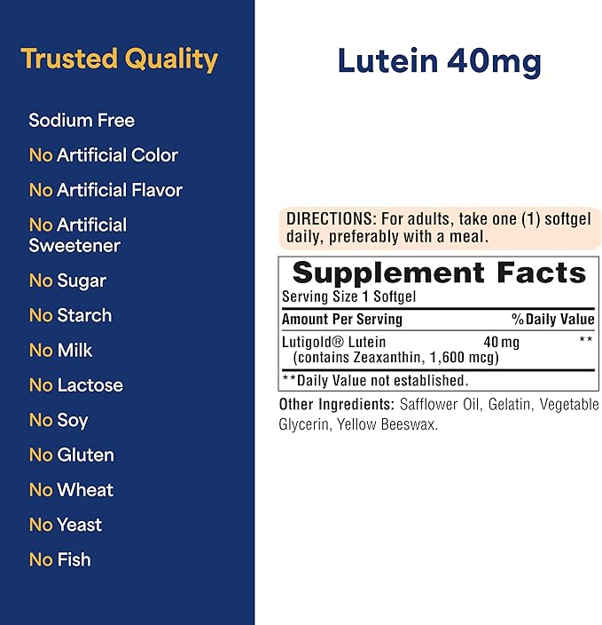 Puritan's Pride Premium Lutigold™ Lutein Carotenoid 40mg with Zeaxanthin for Men and Women Dietary Supplement for Eye Health Support 8 Month Supply 120 Easy-to-Swallow Softgels 2 Pack