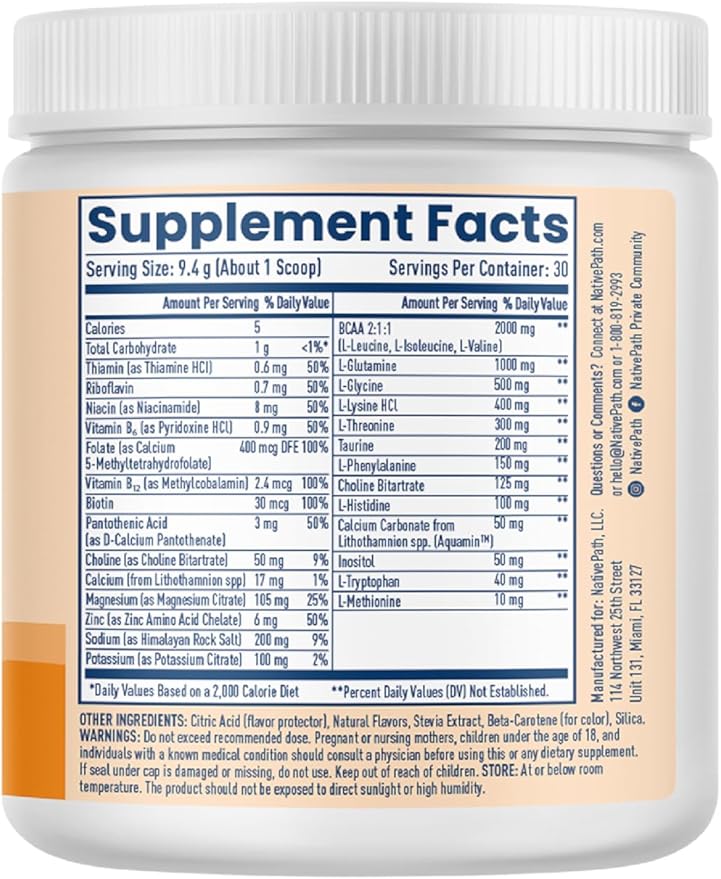 NativePath Native Hydrate Zero Sugar Electrolytes Powder with BCAAs Tangerine Hydration Keto &amp Paleo Friendly 30 Servings (Pack of 2)