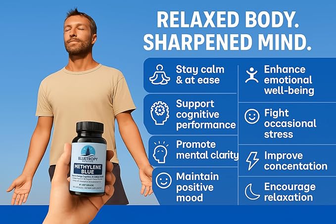 Methylene Blue Capsules to Support Brain Function Mental Clarity and Cellular Health | Premium Pharmaceutical Grade | Manufactured in FDA Registered USA Facility | Purity Tested
