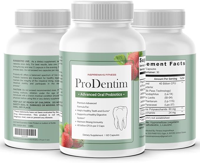 ProDentim Advanced Oral Health Probiotics– Advanced Formula for Healthy Gums Teeth Fresh Breath - Oral Probiotics for Bad Breath Support (1-Pack - 60 Capsules) (Bottle)