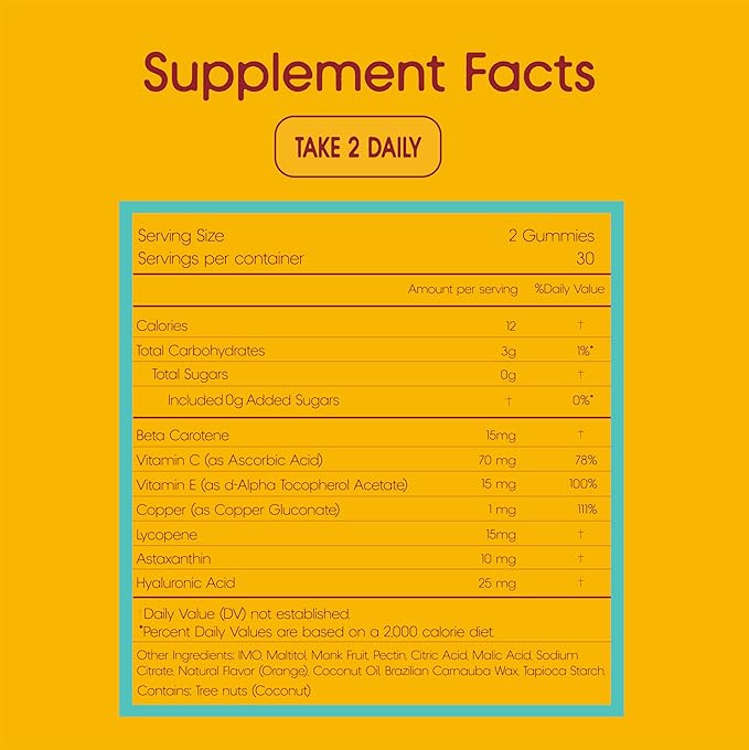 Tanning Gummies with Astaxanthin Beta-Carotene Vitamin C &amp Vitamin E - All Natural Skin Support Sugar-Free Formula Vegan Non-GMO 60 Gummies for Radiant Healthy Skin