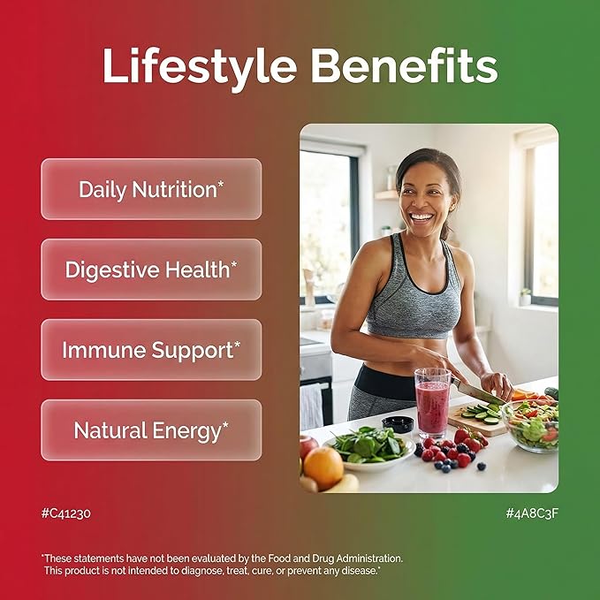 Clean Nutraceuticals Fruits and Veggies Supplement Reds &amp Green Superfood - Balance of Over 70 Fruit &amp Vegetable Supplements Capsules with Probiotics Prebiotics Digestive Enzymes - 120 Ct USA