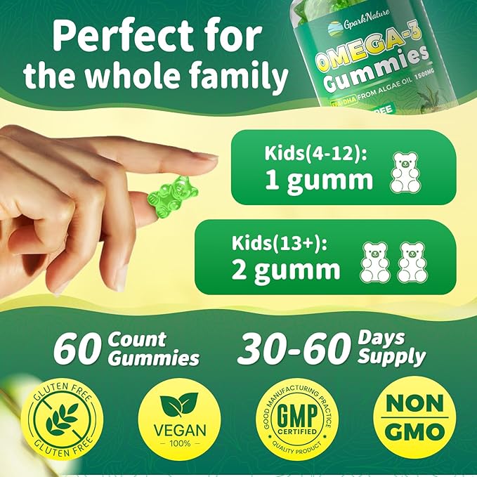 Omega 3 Fatty Acid Supplements for WomanVegen Omega-3 Supplement Gummies 1500Mg from Algae 0il(DHA 600mg &amp EPA 300mg) Turmeric Gummy for Adults Vitamins D3 E Zinc &amp MSM Sugar Free