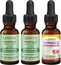 LOVITA Propolis &amp Echinacea Bundle - 2 Bee Propolis Drops &amp 1 Echinacea Extract with Elderberry Alcohol-Free Immune Booster (3 Pc Set)