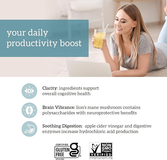 Organifi Pure - Promotes Stimulation in Learning Memory Focus and Clarity - Brain Support with Superfoods - Gluten-Free and Non GMO - Best Served Cold 30 Servings
