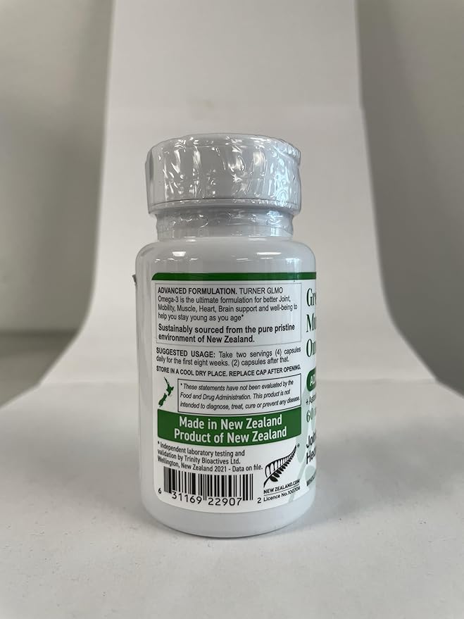 TURNER New Zealand Green Lipped Omega-3 Mussel Oil 53x Higher Potency with UAF1000+ Super Antioxidant. No Fishy Aftertaste 3 Bottles 180 Softgels
