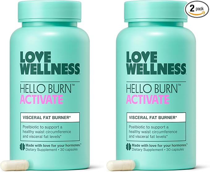 Love Wellness Hello Burn Activate | Support Visceral Fat Burn with HT BPL1 Postbiotic | Supports Healthy Waist Circumference Longevity and Metabolic Wellness | 30 Count (Pack of 2)