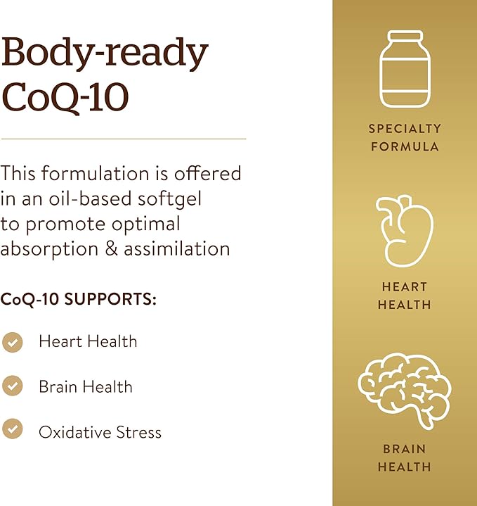 Solgar Megasorb CoQ-10 200 mg 60 Softgels - Supports Heart &amp Brain Function - Coenzyme Q10 Supplement - Enhanced Absorption - Gluten Free Dairy Free - 60 Servings