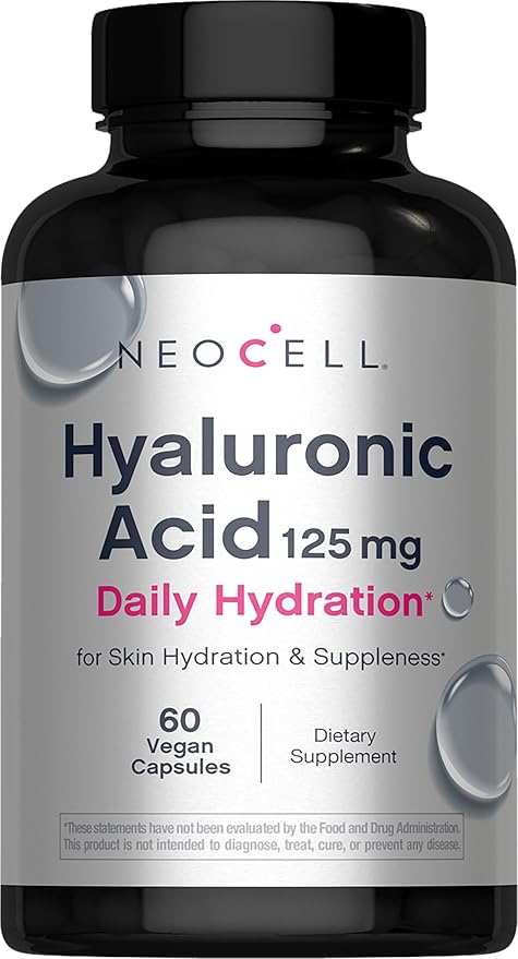 NeoCell Hyaluronic Acid Capsules | 60 Pills | 125 mg | Daily Hydration | Hair Skin &amp Nails | Vegan Supplement