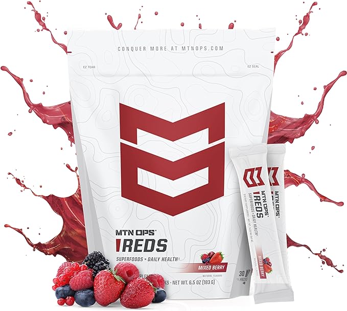 MTN OPS Reds Super Reds Antioxidant Drink Powder Daily Health Blend with Phytonutrients Free Radical Support 30 On The Go Stick Packs