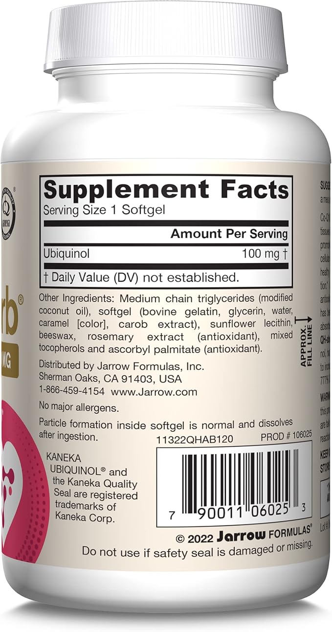 Jarrow Formulas QH-Absorb Ubiquinol 100mg - 120 Softgels - High Absorption &amp Active Antioxidant Form of Co-Q10 - Supports Mitochondrial Energy Production &amp Healthy Cardiovascular Function