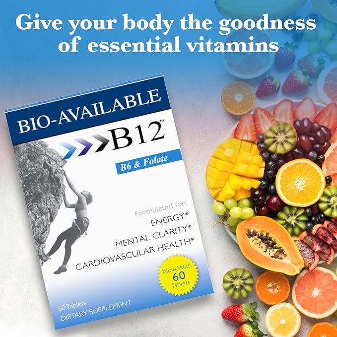 Wellgenix Bio Available Sublingual B12-60ct (2 Pack) - Daily Multivitamins Focus Support Formula w/Vitamins C B6 B12 Folate &amp Biotin -Energy &amp Diet Supplement for Immune &amp Overall Healt