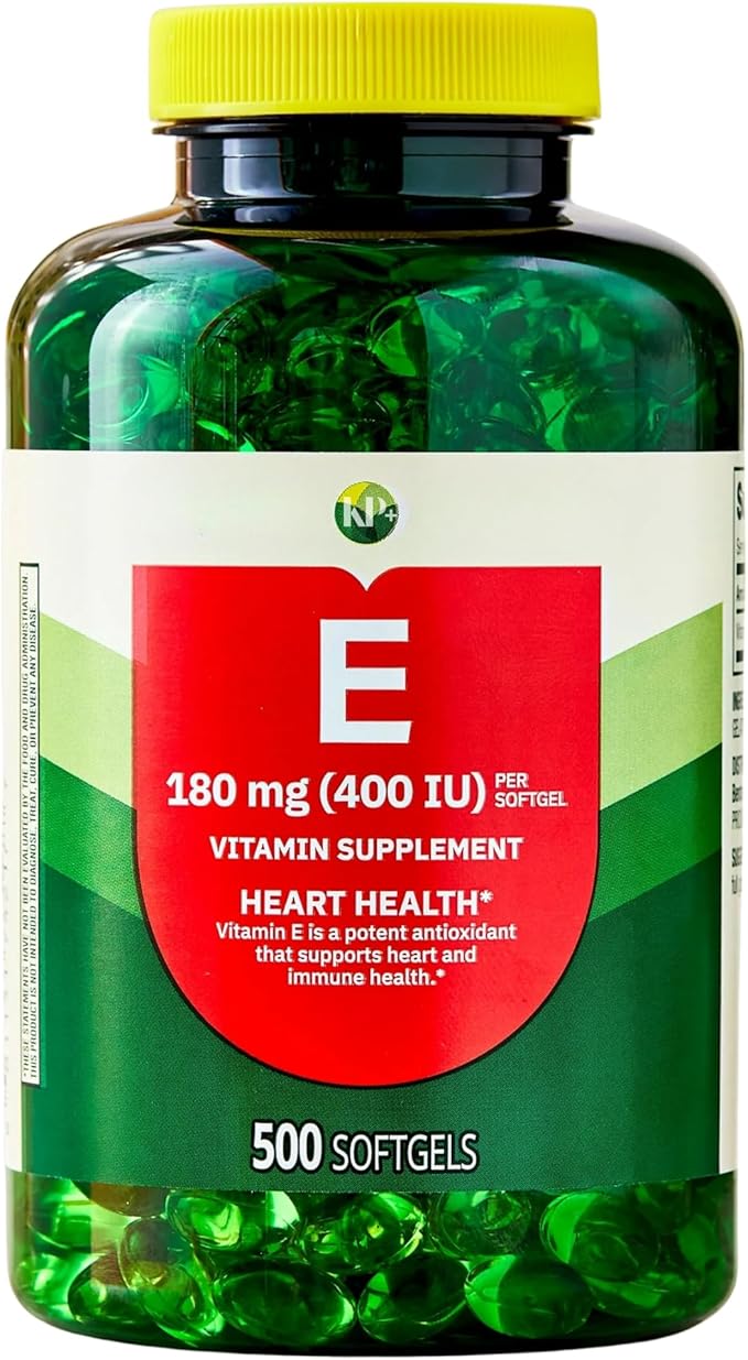 KP+ Vitamin E 180 mg (400 IU) | Heart &amp Immune Health | 500 Softgels | Gluten Free Dietary Supplement