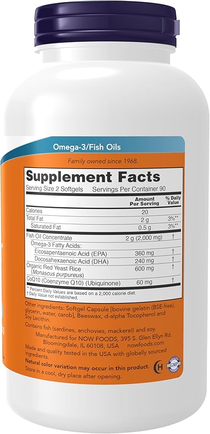 NOW Foods Supplements Red Omega™ with CoQ10 30 mg and Omega-3 Fish Oil Cardiovascular Support* 180 Softgels