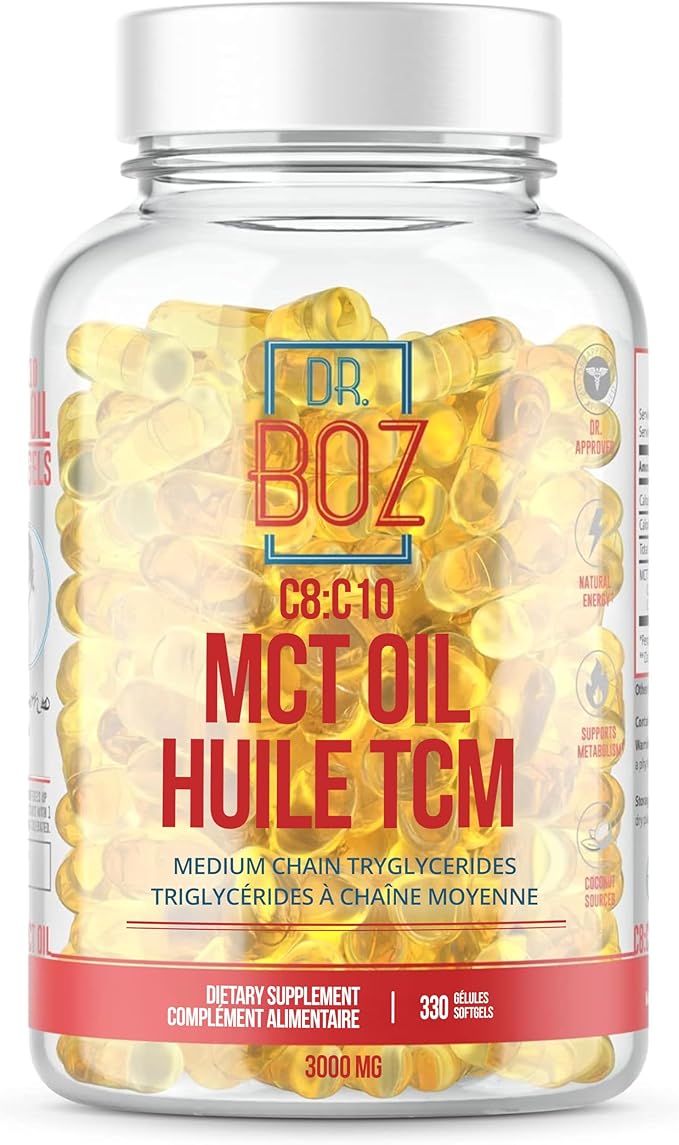 Dr. Boz - C8:C10 MCT Oil Supplement (330 Softgels) - Doctor Approved - Natural Energy &amp Mental Focus - Increases Ketones - Made from Pure Coconut Oil - Made in The USA - Self Care