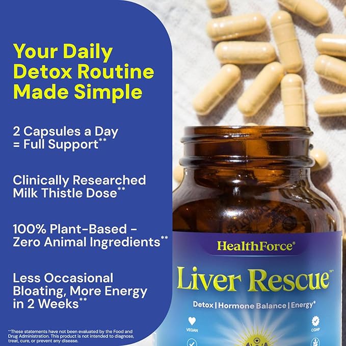 HealthForce SuperFoods Liver Rescue - Natural Liver Cleanse - with Milk Thistle &amp Dandelion Root - Gluten-Free &amp Vegan - 120 Capsules