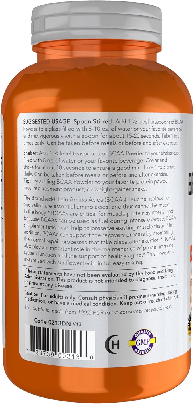 NOW Foods Sports Nutrition Branched Chain Amino Acid Powder with Leucine Isoleucine and Valine 12-Ounce