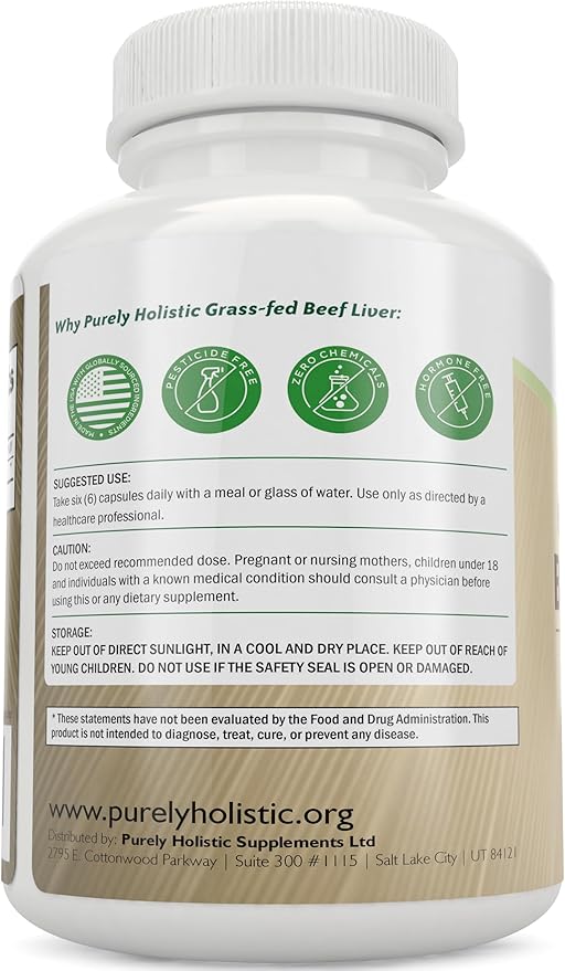Grass Fed Beef Liver Capsules 4500mg - 270 Capsules 750mg Each - Grassfed Desiccated Liver Supplement - Pasture Raised in Argentina Non GMO Hormone Free Source of Heme Iron CoQ10 Vitamins A &amp B12