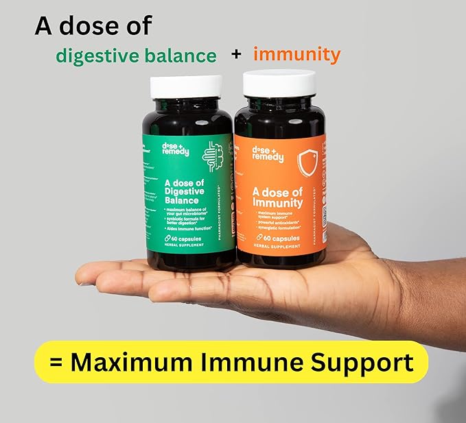 A dose of Digestive Balance-Gut Health Supplement-USDA-Kombucha 7 Probiotic Strains and Prebiotics for Microbiome-Digestive Enzymes for Digestion-Bloating Relief for Women and Men (60 Count)