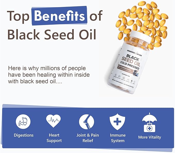 ORGANICS NATURE Black Seed Oil Capsules (2 Bottles) &amp Sea Moss Gummies (2 Bottles) | Vegan Softgels for Hair Skin Heart Joint Support Lung Detox Energy Mucus Clear Thyroid Digestion Omega