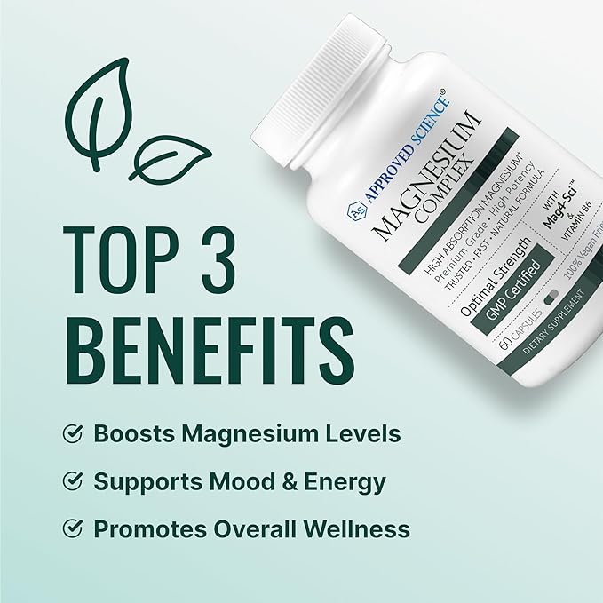 Approved Science Magnesium Complex - Magnesium Bisglycinate Malate Citrate and Oxide Heart Headaches Cramps Energy - High Absorption - 60 Capsules - 1 Month Supply - Non-GMO - Vegan