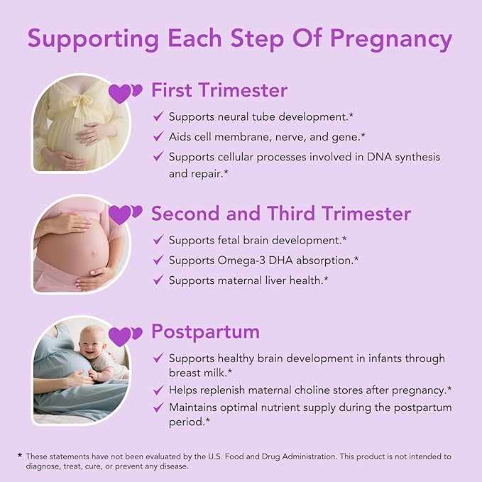 Premom Prenatal Choline Bitartrate Supplement: 550mg for Cognitive Development Meet Daily Needs– Nutritional Support for Pregnancy &amp Metabolism Baby Brain Development – 60 Capsules 30 Days Suppl