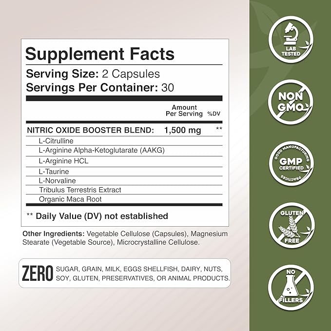 Gade Nutrition Nitric Oxide Supplement L Arginine Capsules – Energy Endurance &amp Performance - Pre Workout - Muscle Builder - with All Essential Amino Acid and Maca Root