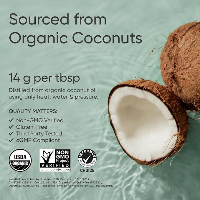 Sports Research Organic MCT Oil - Keto &amp Vegan MCTs C8 C10 C12 from Coconuts - Fatty Acid Brain &amp Body Fuel Non-GMO &amp Gluten Free - Flavorless Oil Perfect in Coffee Tea &amp Protein