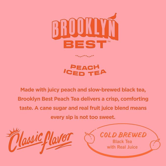 Brooklyn Best Peach Iced Tea Not too Sweet Better for You Drink - 15 Fl Oz (Pack of 12)