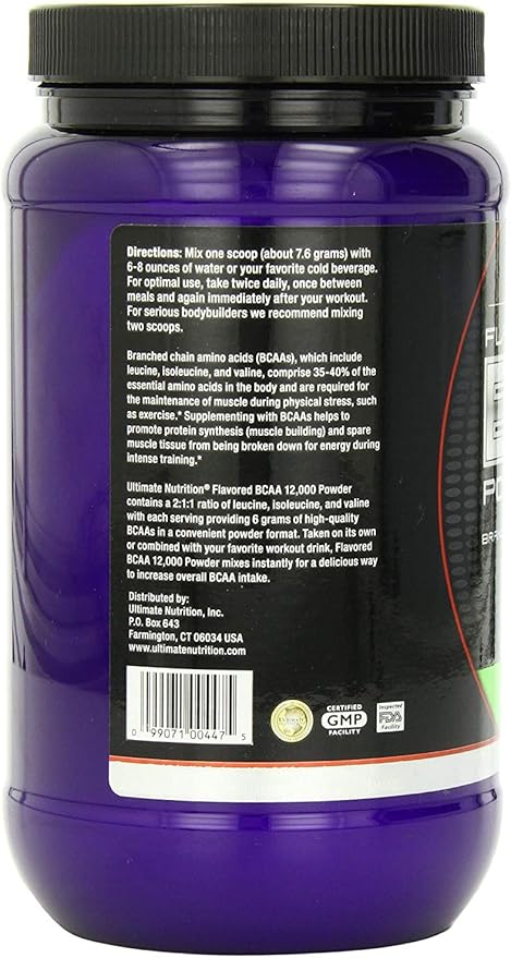 Ultimate Nutrition Flavored BCAA Powder - Caffeine Free with 3g Leucine 1.5g Valine 1.5g Isoleucine - Post Workout Amino Acid Supplement Grape 60 Servings