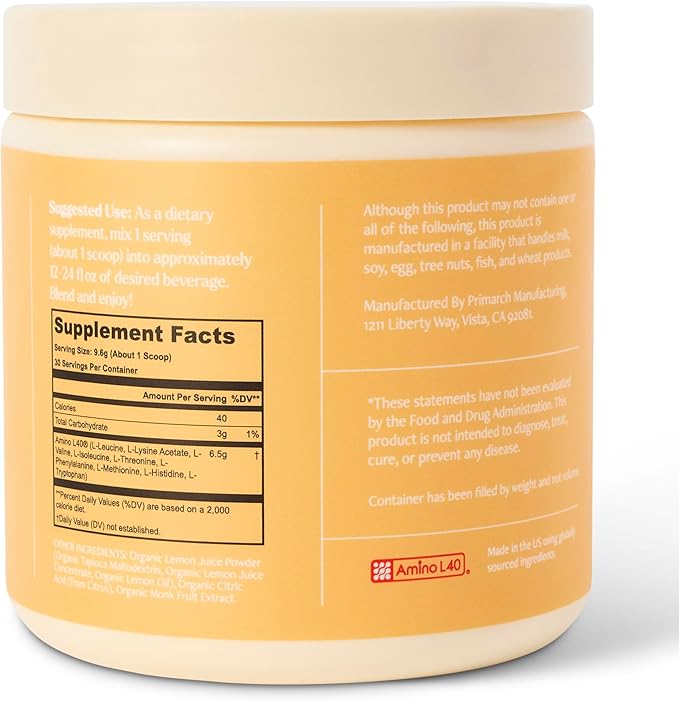 Be Well by Kelly Essential Amino Acids Lemon Powder Supplement Plant-Based (10.2oz) BCAA 9 EAA's