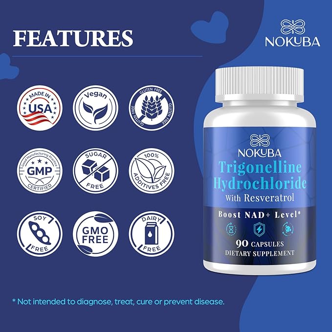 NAD Supplement - NMNH Alternative with Trigonelline HCL 500mg &amp Resveratrol - NAD+ Precursors Plant Extraction - Support Cellular Energy &amp Healthy Aging &amp Brain for Women &amp Men - 90 Ca
