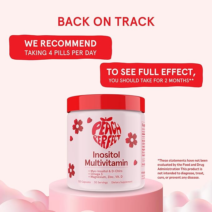 Peach Perfect Inositol Multivitamin – Myo-Inositol &amp D-Chiro 40:1 Blend Omega-3 Vitamin D3 Magnesium Zinc – Supports Women’s Health Mood Energy Supplement – 30 SVG