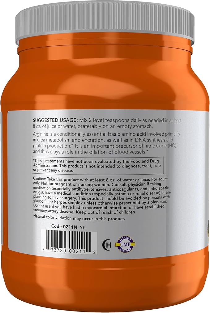 NOW Foods Sports Nutrition L-Arginine Powder Nitric Oxide Precursor Amino Acids 2.2-Pound