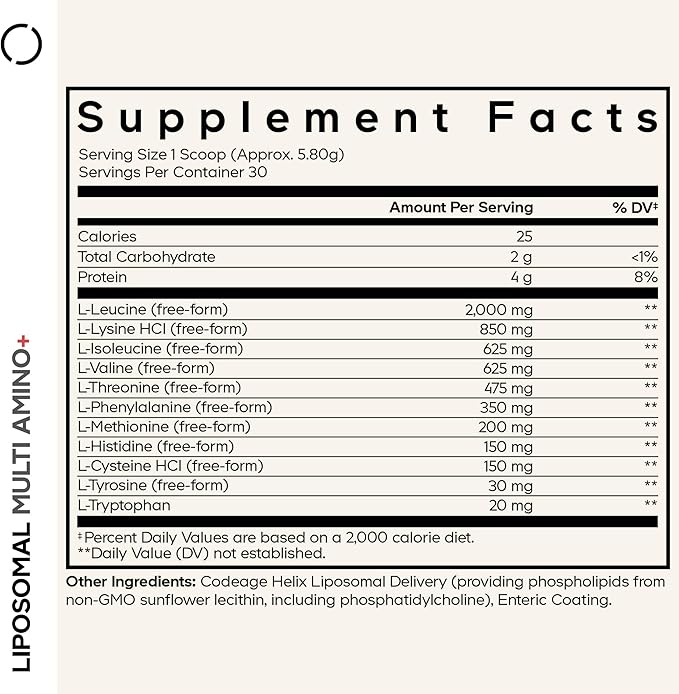 Codeage Liposomal Multi Amino Powder Supplement - BCAA &amp EAA Supplement All 9 Essential Amino Acids Branched-Chain Amino Acid Pre &amp Post Workout Unflavored Liposomal Delivery Non-GMO 6.1