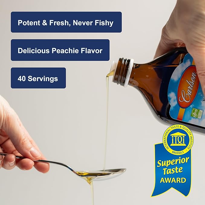 Carlson - The Very Finest Fish Oil 1600 mg Omega-3s Liquid Fish Oil Supplement Norwegian Fish Oil Wild-Caught Sustainably Sourced Fish Oil Liquid Just Peachie 200 mL (6.7 Fl Oz)