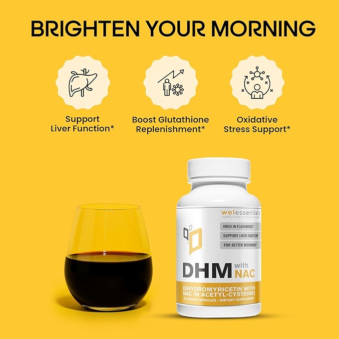 DHM with NAC - 650mg x 60 Capsules - 300mg N-Acetyl-Cysteine 350mg Dihydromyricetin - Max Strength Dietary Supplement for Liver Support Hydration