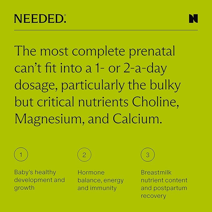 Needed. Prenatal Multivitamin with Citrus Scent Insert - Complete Prenatal Multi for Before During &amp After Pregnancy - 26 Optimal Nutrients Including Choline Vitamin B &amp Folate - 30 Day Su